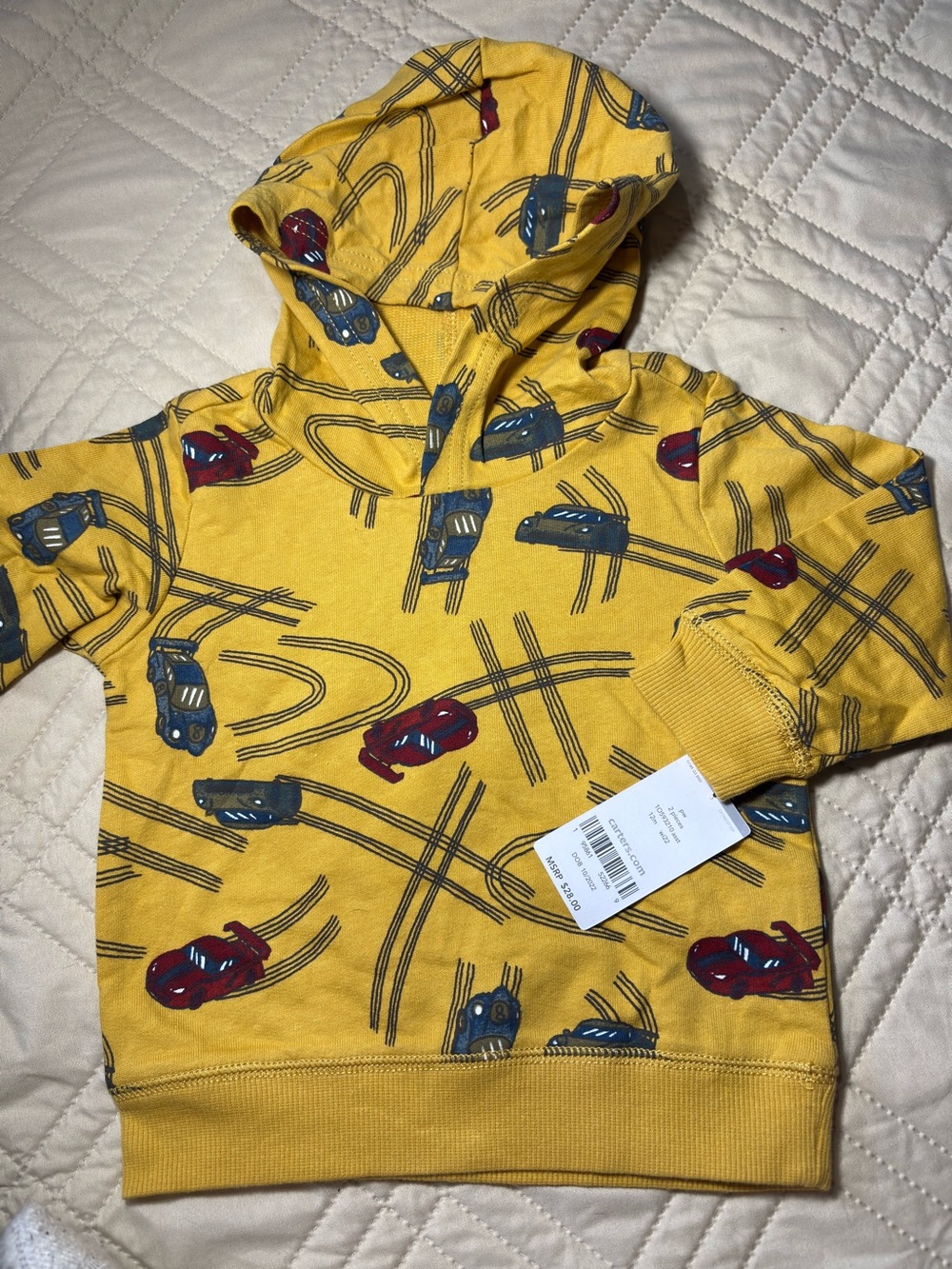 Carter’s 12M Yellow Hoodie with Race Car Print